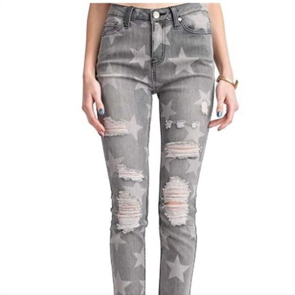 Easel gray distressed star jeans - Picture 1 of 8
